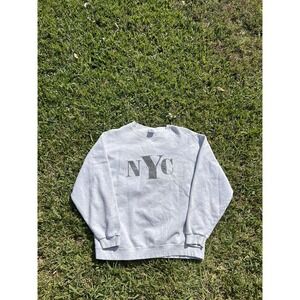 Vintage Y2K NYC New York City Crewneck Sweatshirt Adult L Gray Fleece Pullover